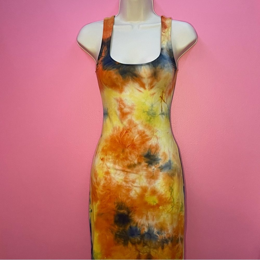 Urban Planet Tie-Dye Mini Dress in Orange, Yellow, Blue
